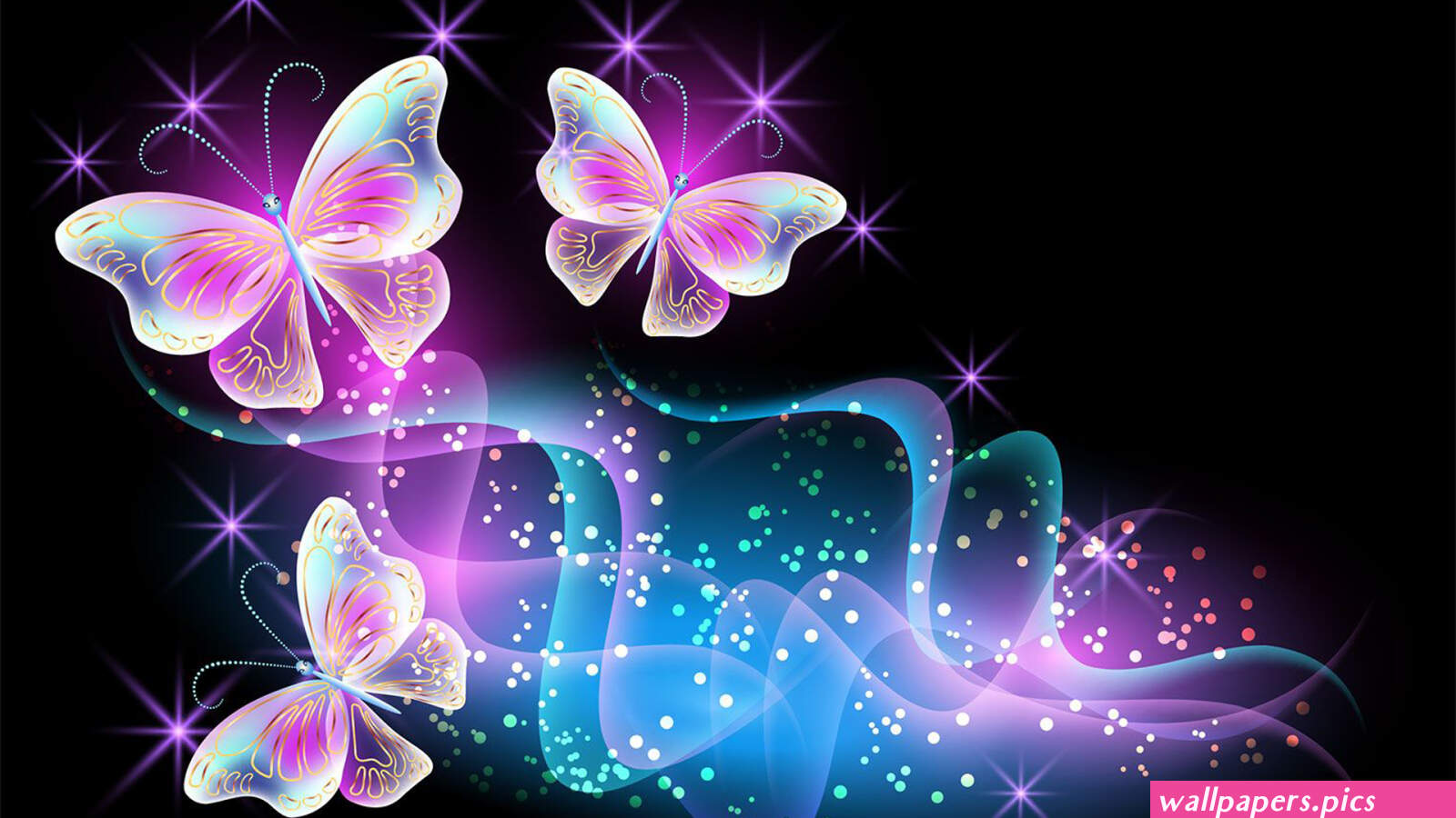 Pink Butterflies In Glittering Background HD Pink Butterfly Wallpapers