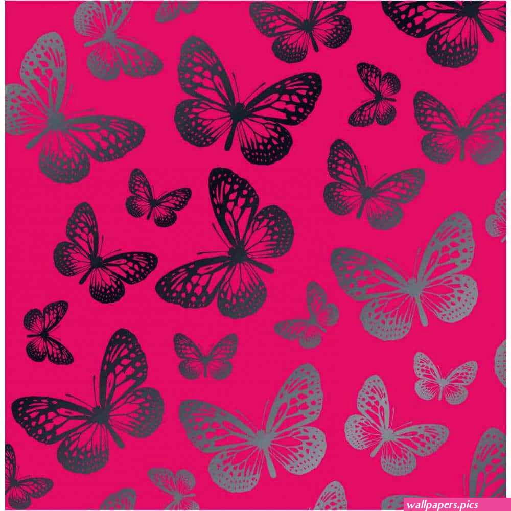 Fine Decor Fun4Walls Butterfly Metallic Wallpaper Pink Silver