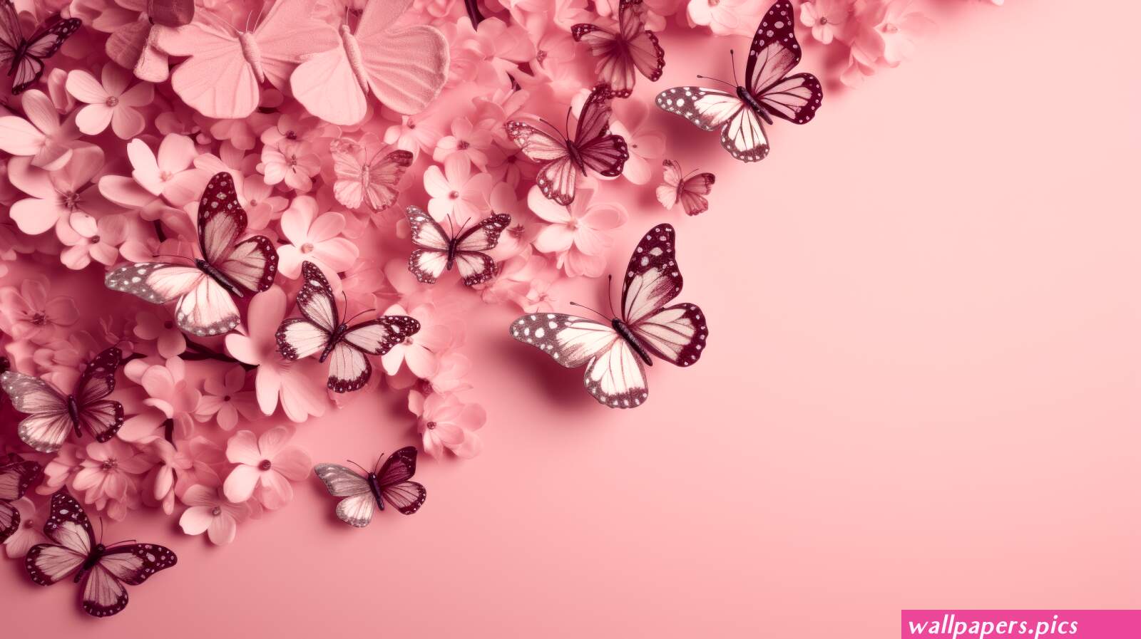 Pink Aesthetic Flowers And Butterflies Wallpaper by patrika