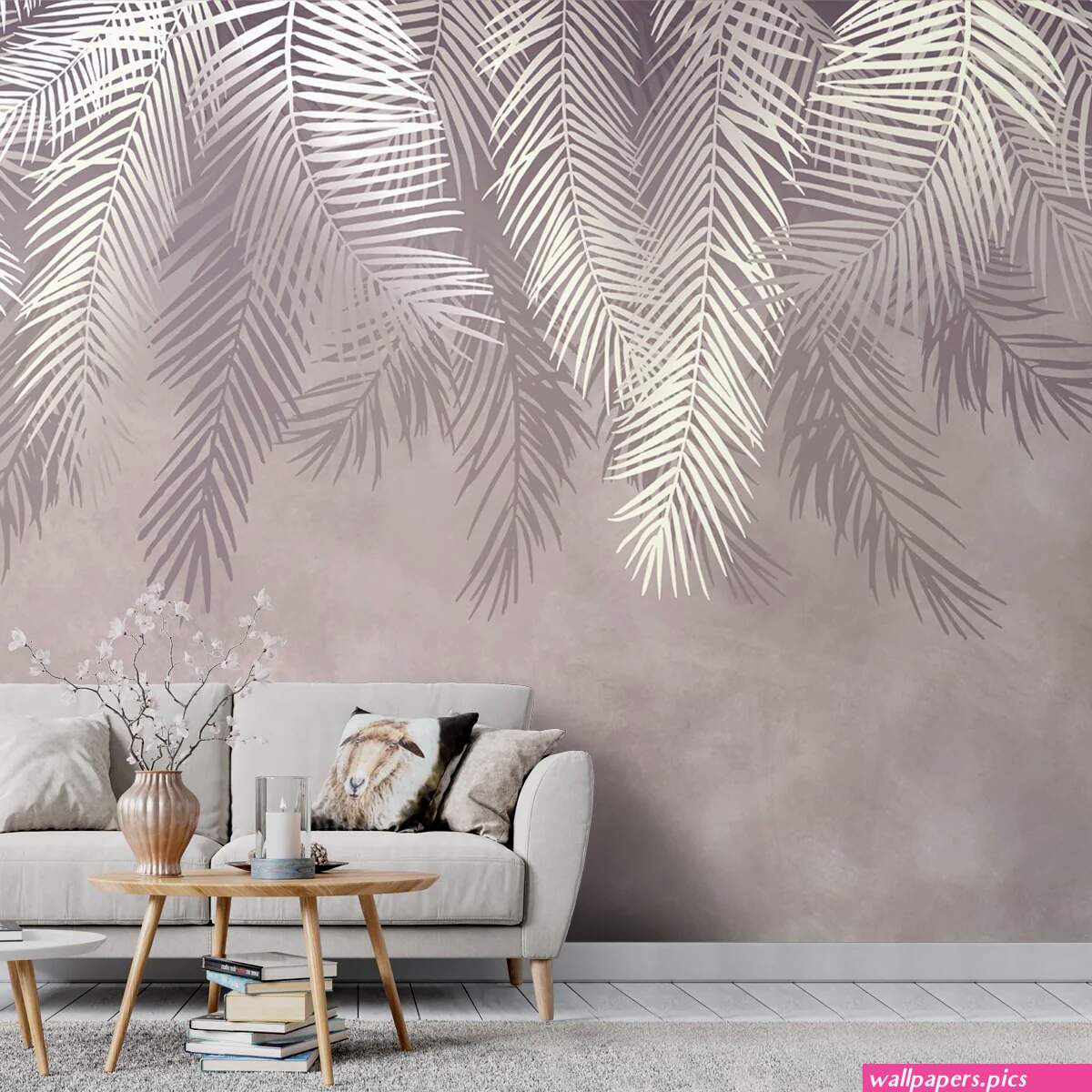 Light Green Tropical Leaves Wallpaper Mural Wallmur | Wallpapers.Pics