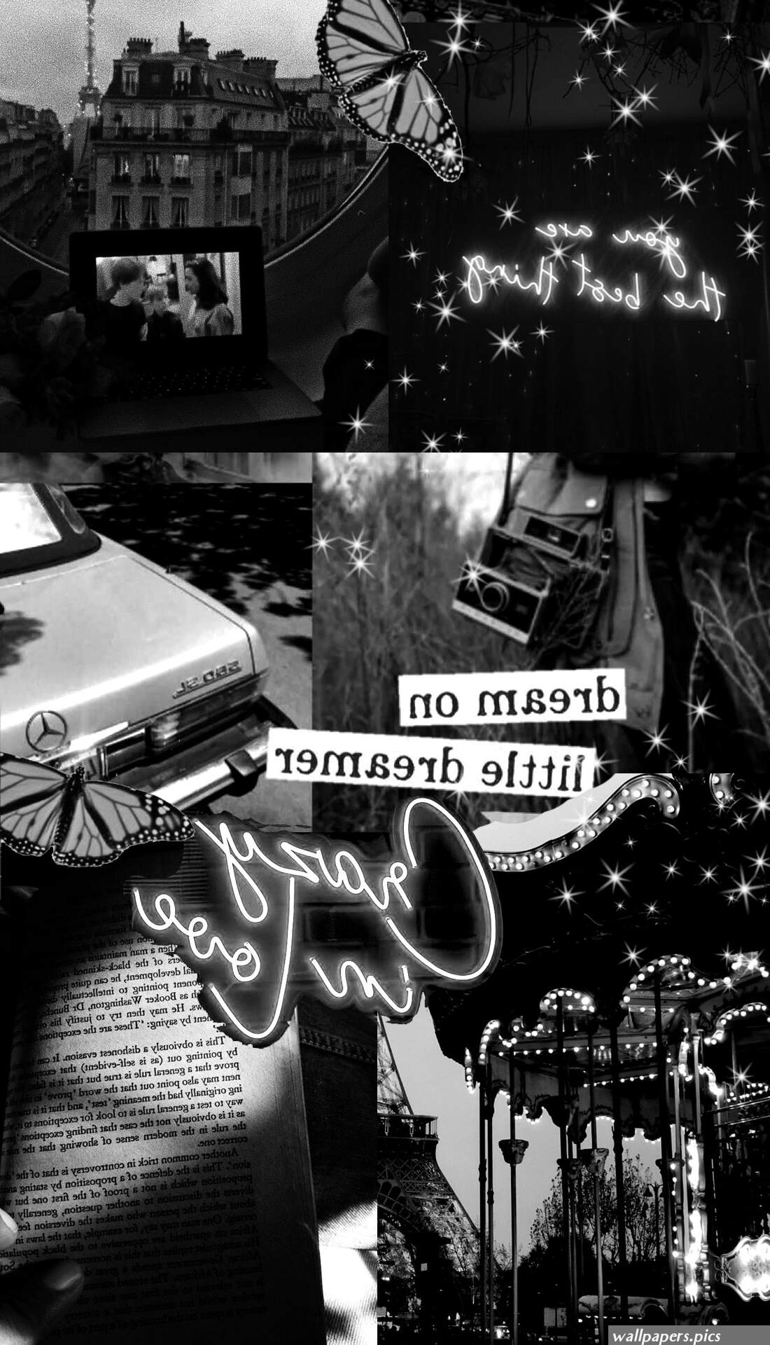 14 Black Collage Wallpapers : Paris Aesthetic Black Collage 1